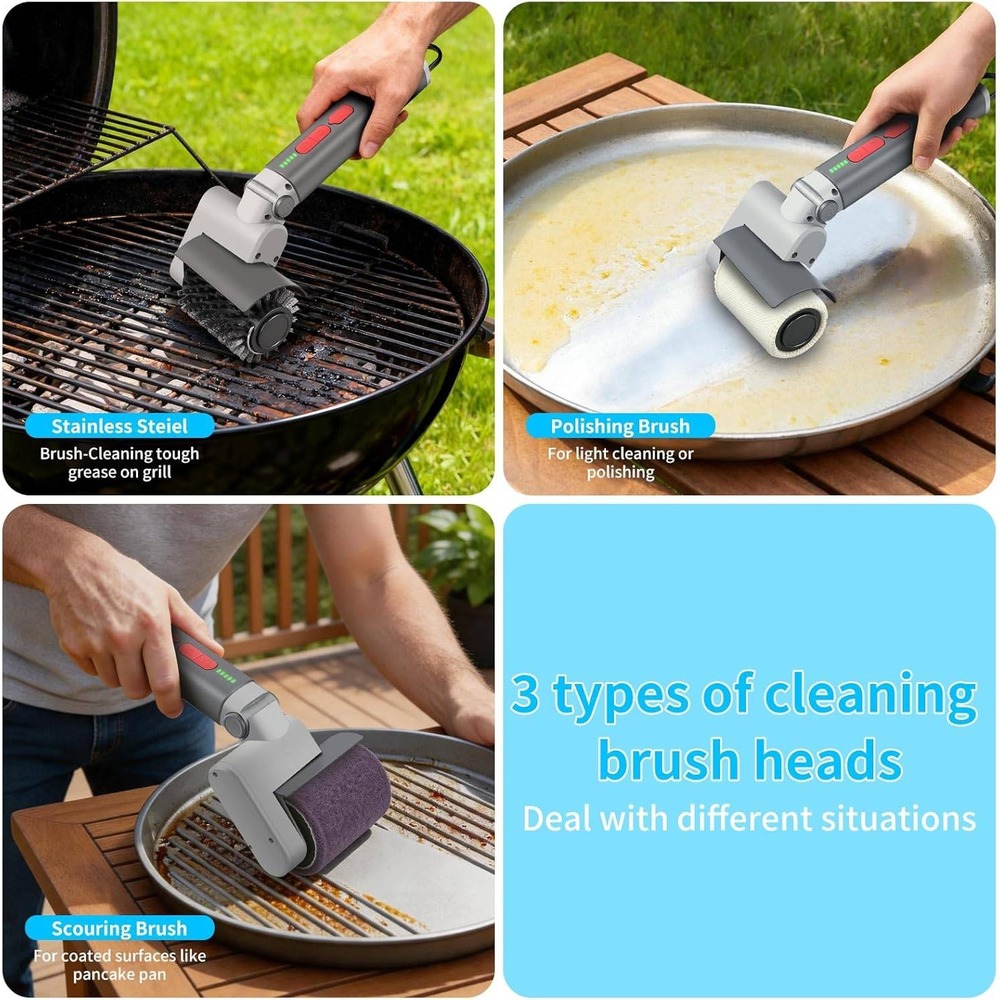 FLYSH Electric Grill Brush Home OS Grey Cordless Motorized Cleaner BBQ Tool - Picture 4 of 8